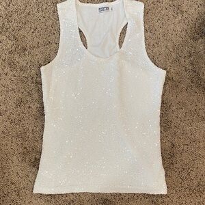 White Sequin Racerback Tank Top